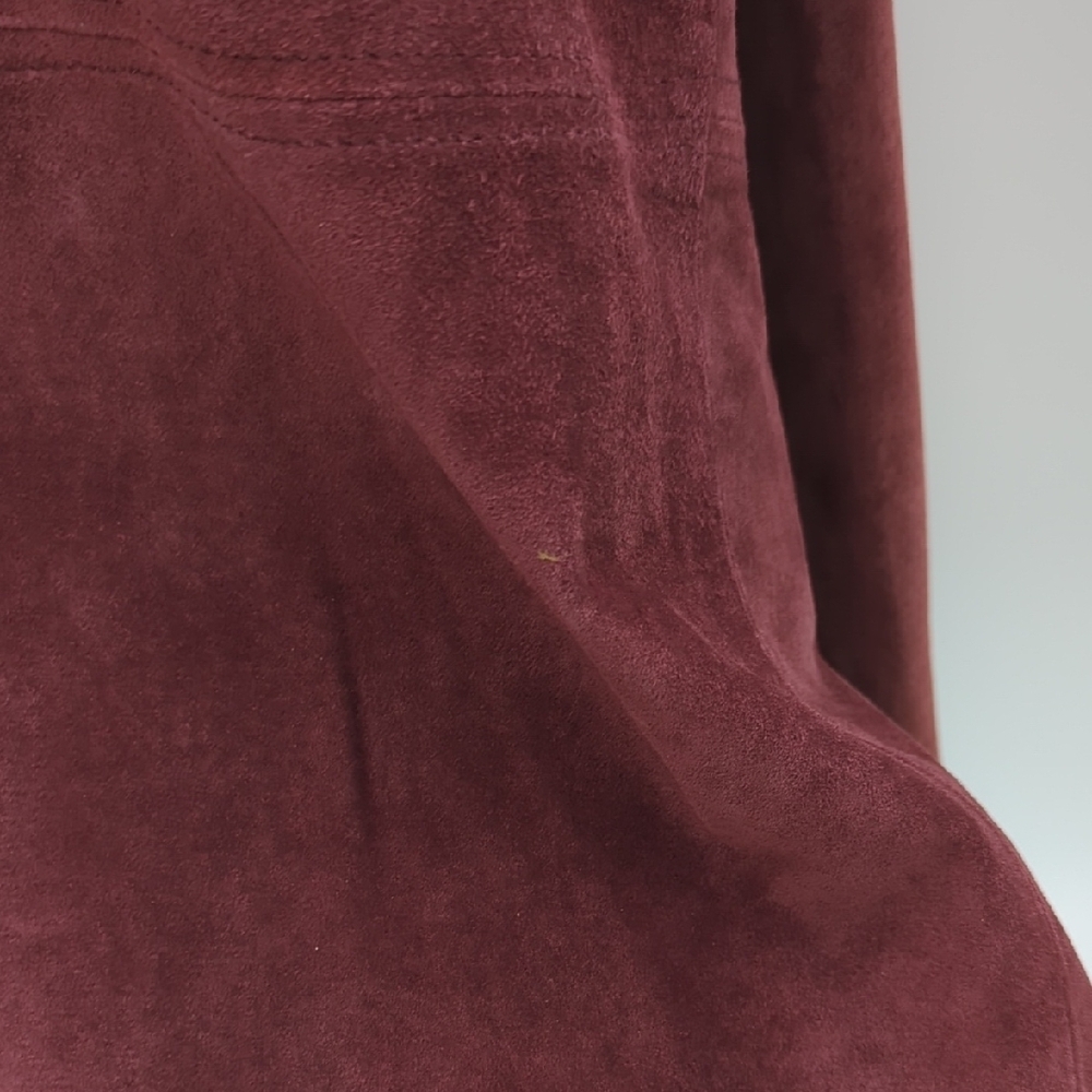 VTG ISZ Leather Suede Jacket Longline Button front Blazer Coat Soft XL Burgundy - Picture 8 of 13